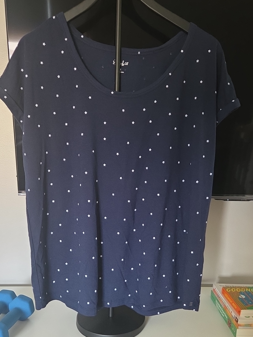 Style & Co. Navy Short Sleeve Tee with White Star Print